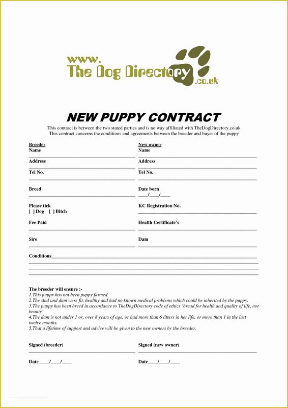 Dog/Puppy Receipt Form